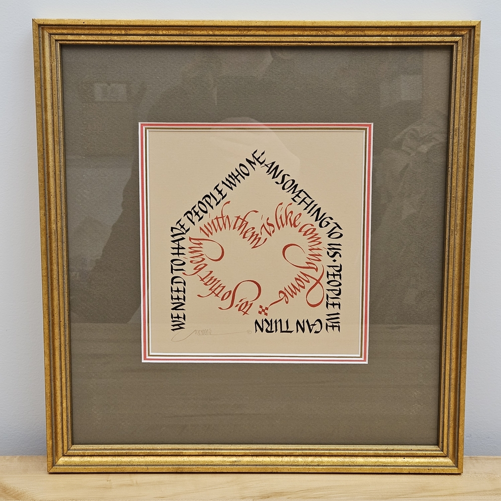 Vintage Gold FRAMED MICHAEL PODESTA Signed Calligraphy Art Quote Hand Lettered - Picture 2 of 11